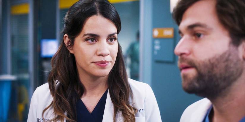 Natalie Morales as Monica Beltran and Jake Borelli as Levi Schmitt in Grey's Anatomy season 21, episode 5-1