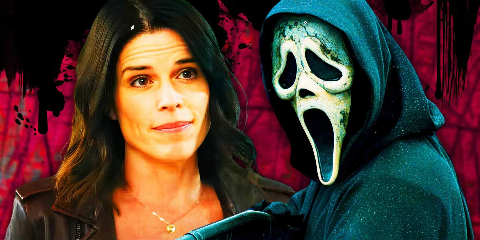 Neve Campbell como Sidney Prescott e Ghostface em Pânico.
