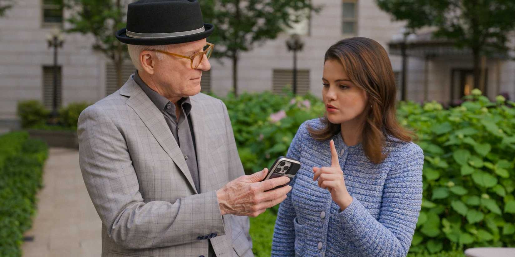 Charles (Steve Martin) and Mabel (Selena Gomez) talking after Oliver's wedding in Only Murders in the Building Season 4 Ep 10