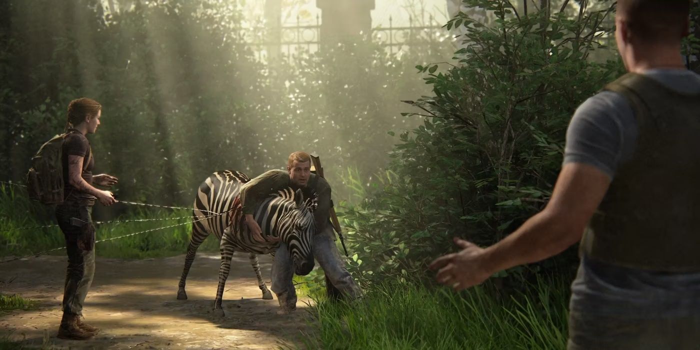 Owen finds Abby and Jerry helping a zebra in The Last of Us Part II