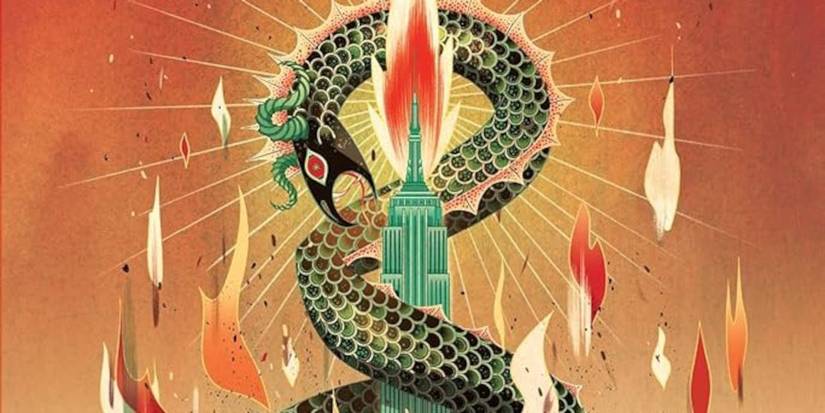 percy jackson the last olympian cover featuring a monster wrapping itself around the empire state building