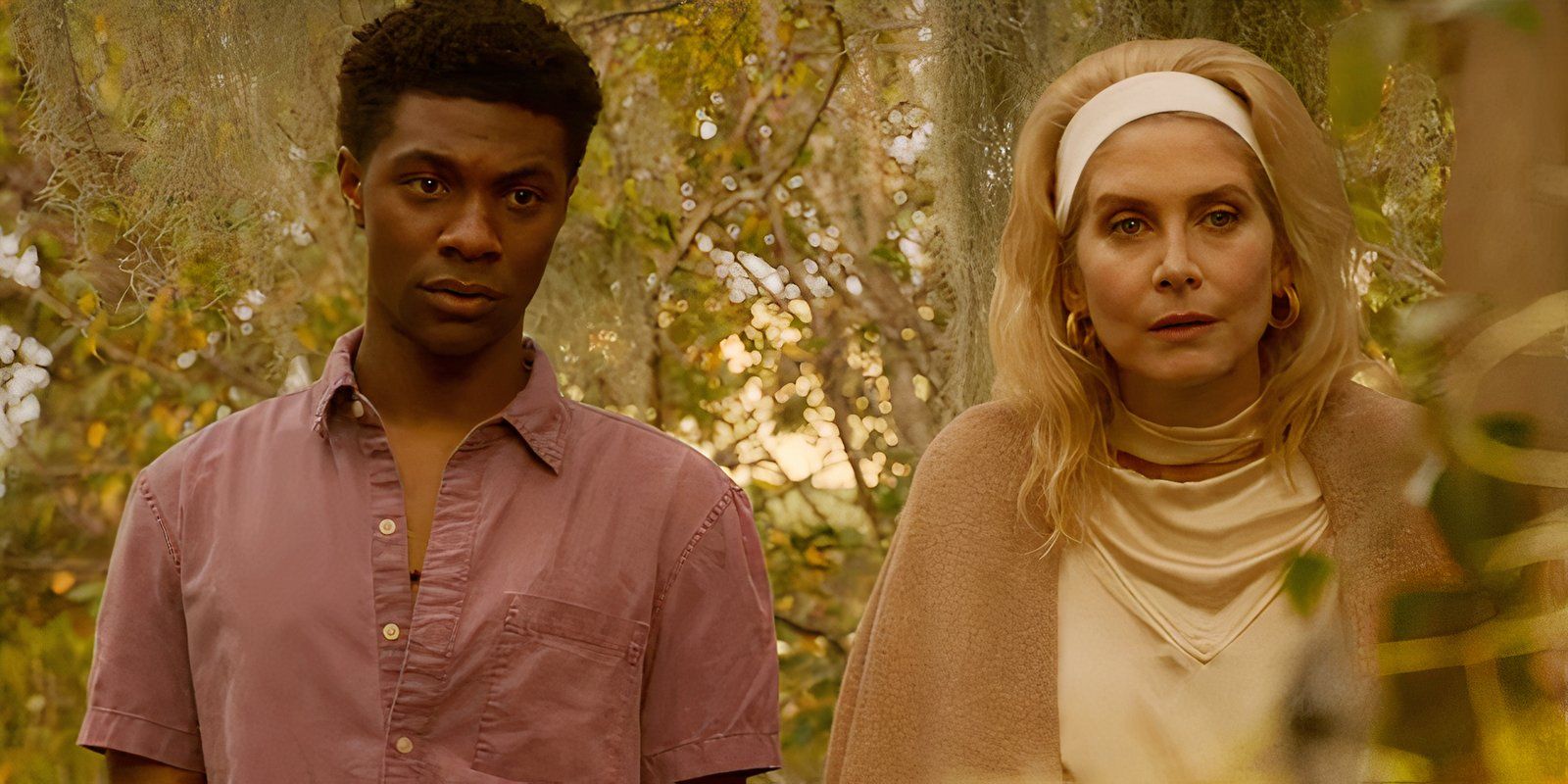 Pope and Carla Limbrey, played by actor Jonathan Daviss and actress Elizabeth Mitchell, in Netflix's Outer Banks. 