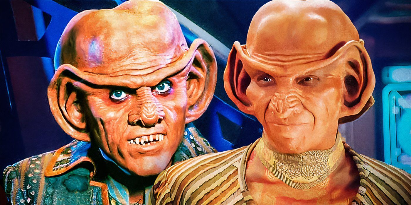  Deep Space Nine, both Ferengi smiling at the camera on a blue background.