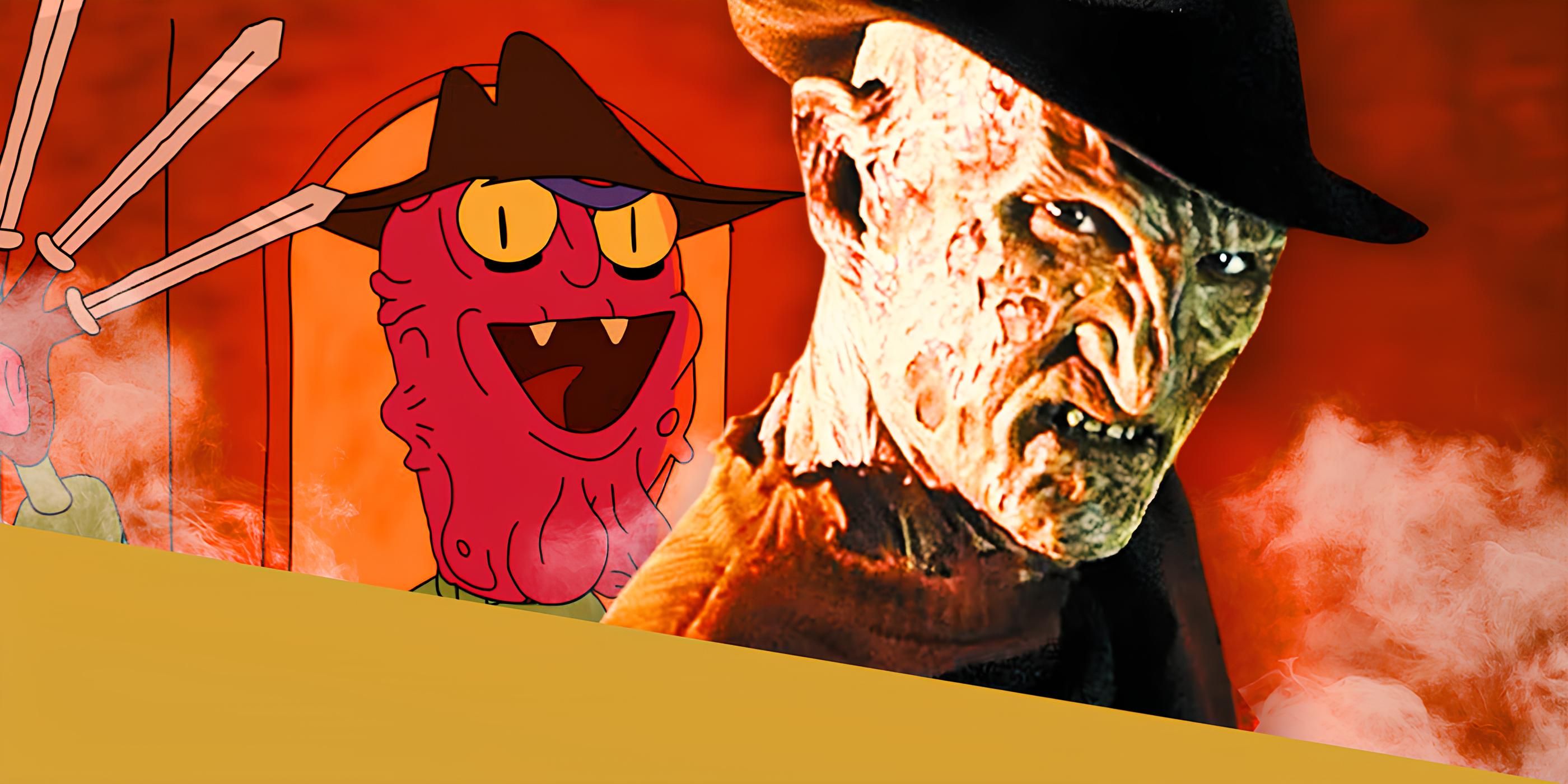 Robert Englund as Freddy Krueger in Nightmare on Elm Street Next to Scary Terry From Rick and Morty