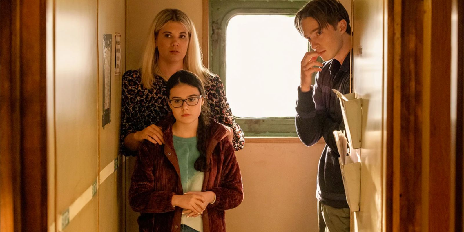 Rose, Wheezie, and Rafe Cameron, played by actors Caroline Arapoglou, Julia Antonelli, and Drew Starkey, in Netflix's Outer Banks.