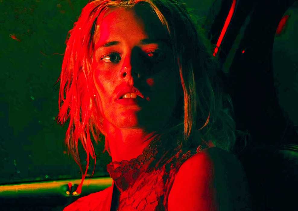 Samara Weaving lit up cherry red in Ready or Not