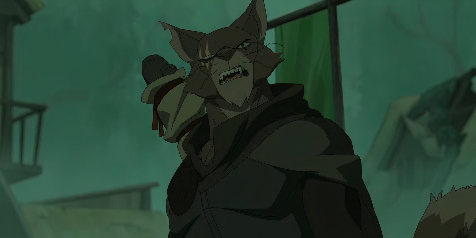 A one-eyed tabaxi from The Legend of Vox Machina snarls at the viewer