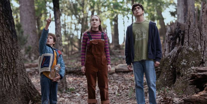 Arlo/Harbinger, Meryl, and Nicholas in the woods in Peacock's Teacup