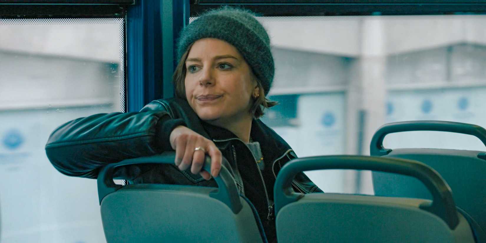 Shirley Dander (Aimee-Ffion Edwards) looking thoughtful on the bus in Slow Horses Season 4 Episode 5