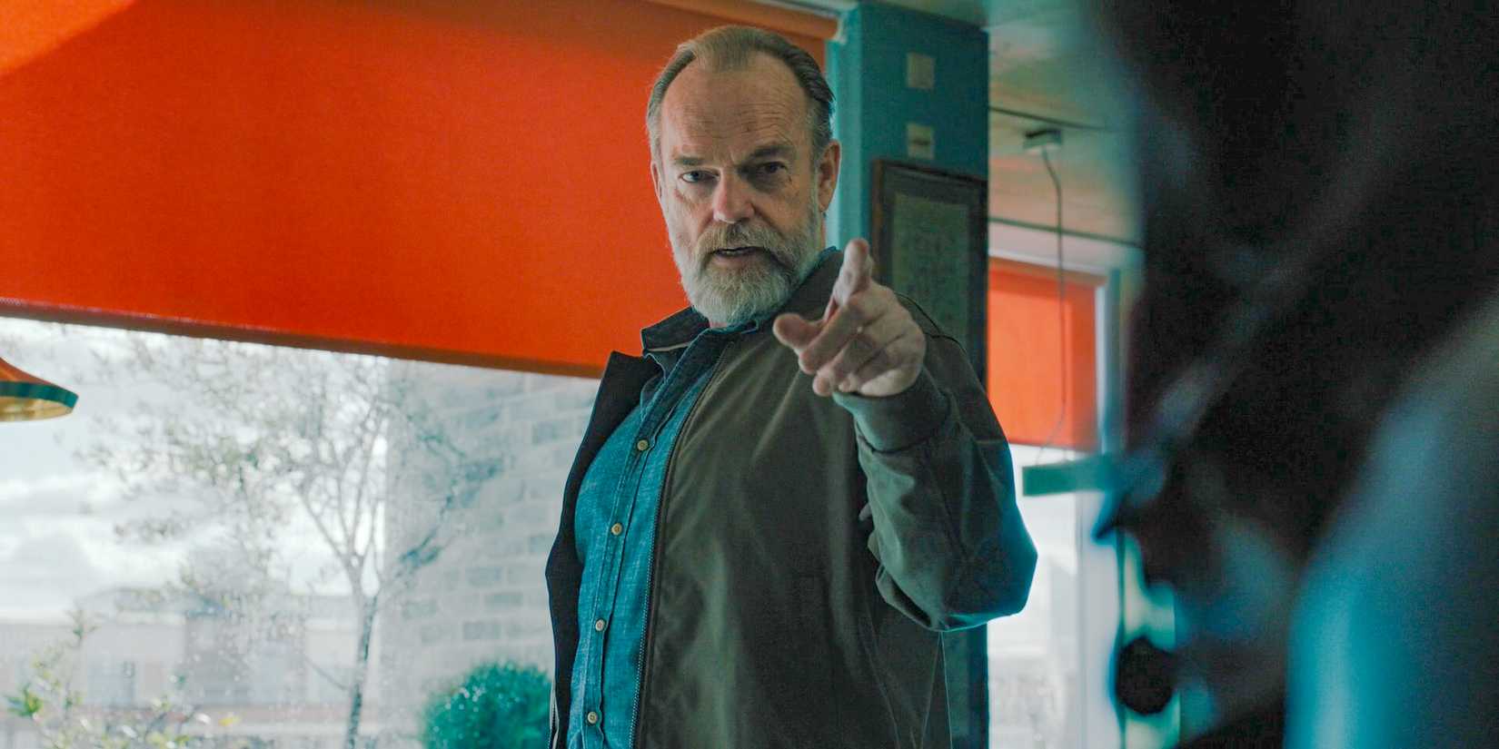 Frank Harkness (Hugo Weaving) pointing his finger at Molly in Slow Horses Season 4 Episode 5