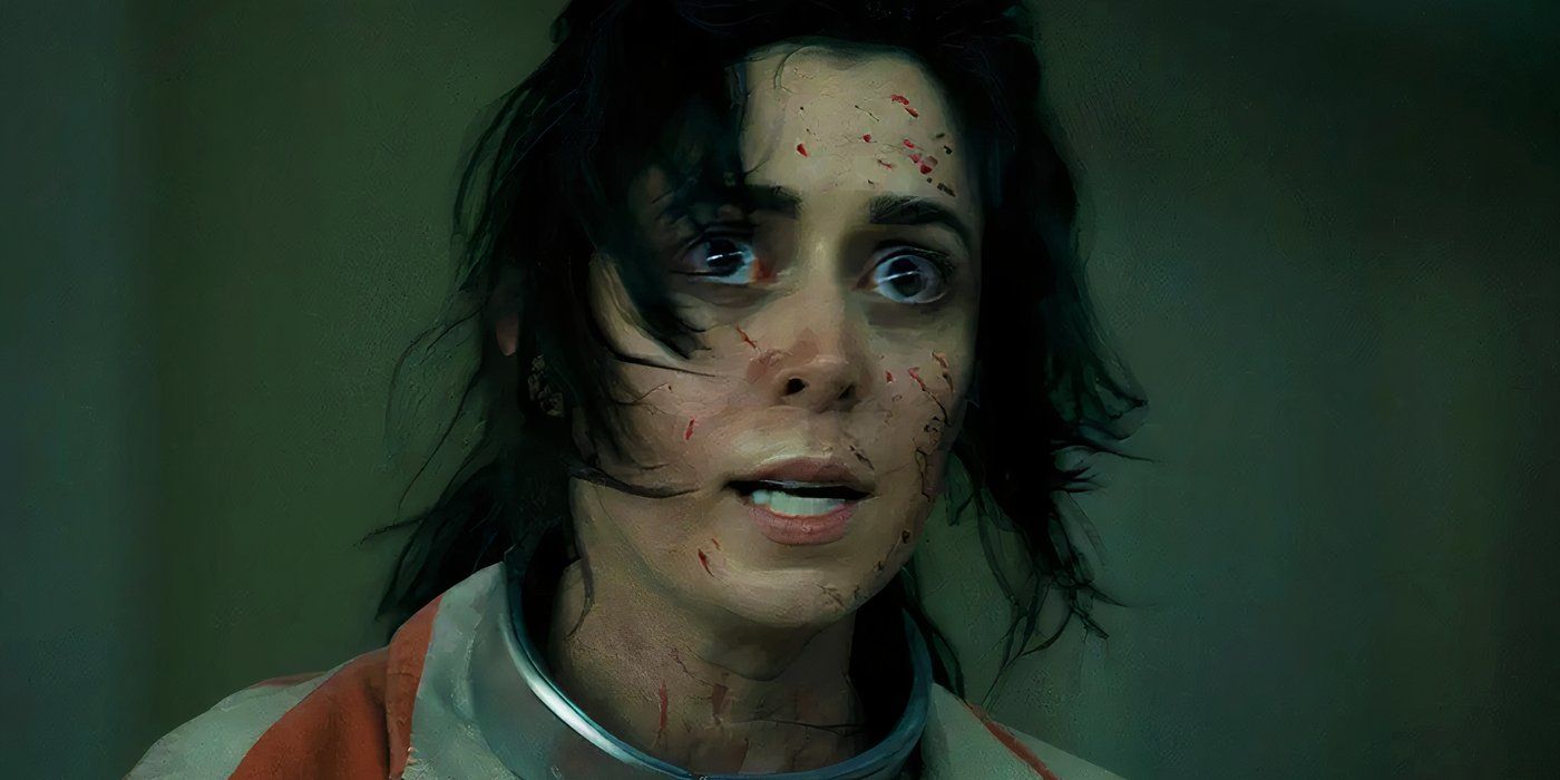 Sofia Falcone in Arkham Asylum covered in blood in The Penguin