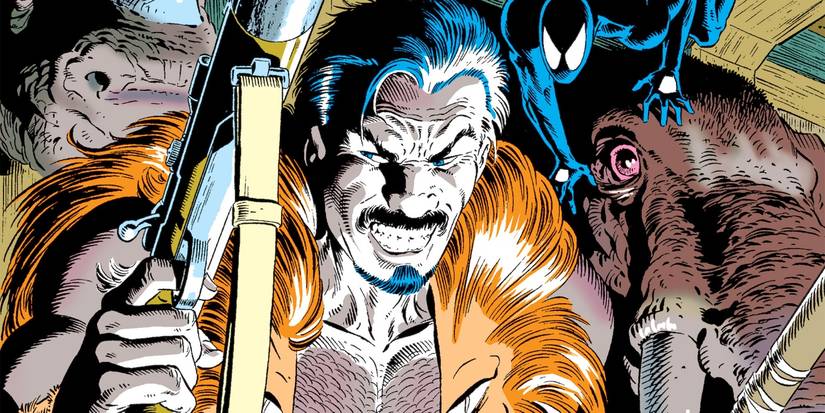 Comic book art: Kraven hunting Spider-Man in Kraven's Last Hunt.
