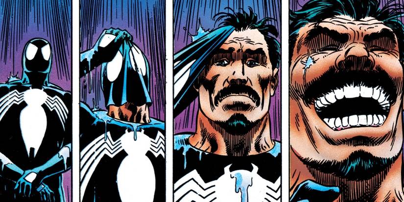 Kraven wearing Spider-Man's black suit and laughing in Kraven's Last Hunt.