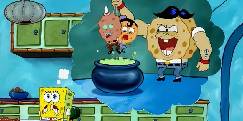 SpongeBob SquarePants envisions his cousin in BlackJack