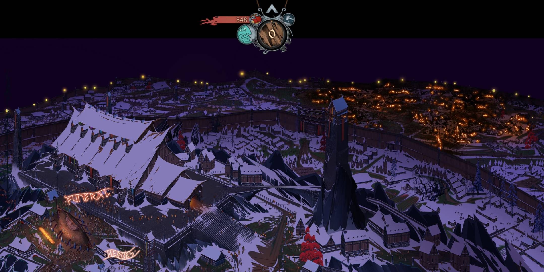 A town besieged in The Banner Saga 3.