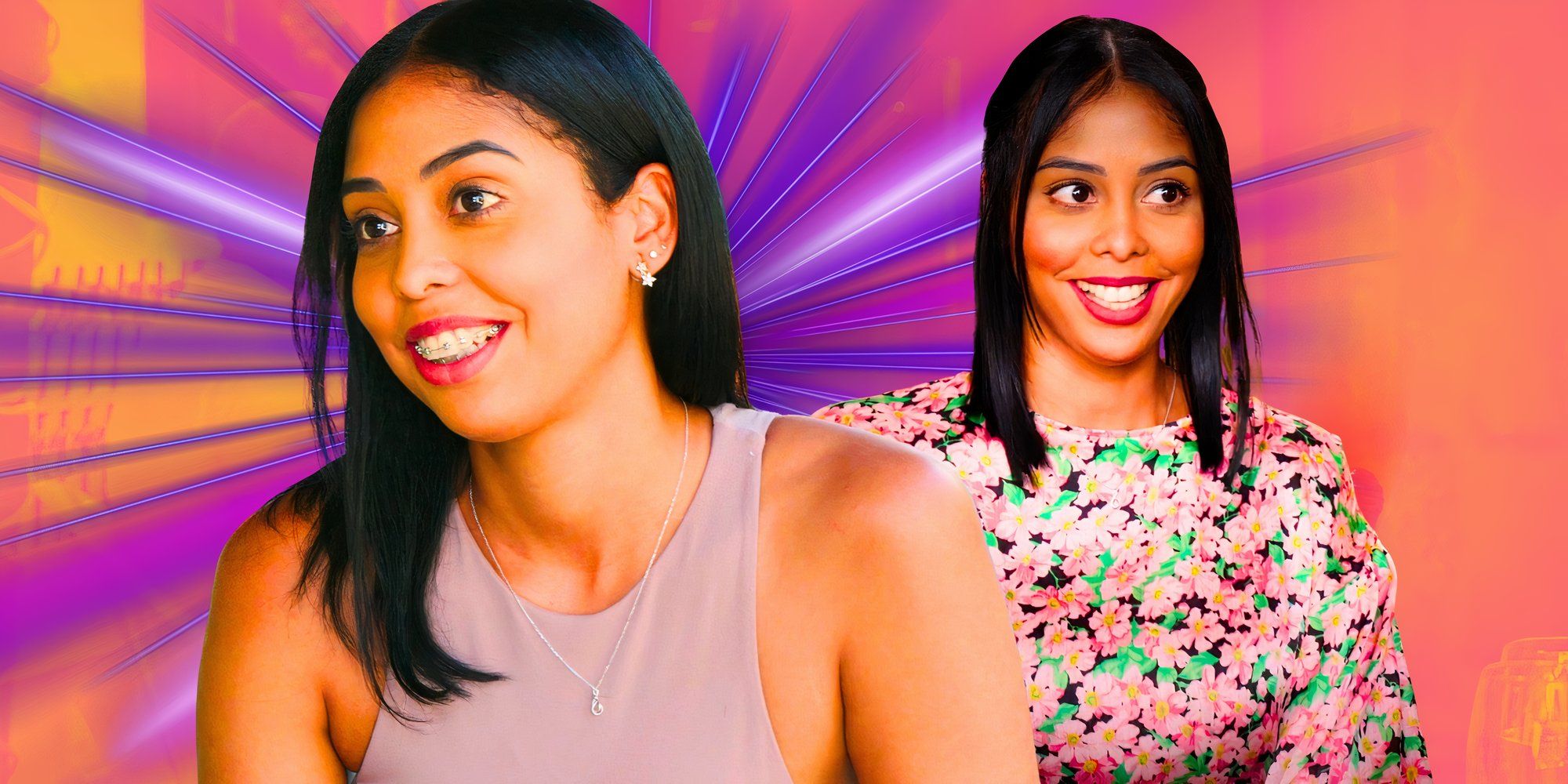 the family chantel star Nicole Jimeno in montage with two poses of her looking happy with colorful background