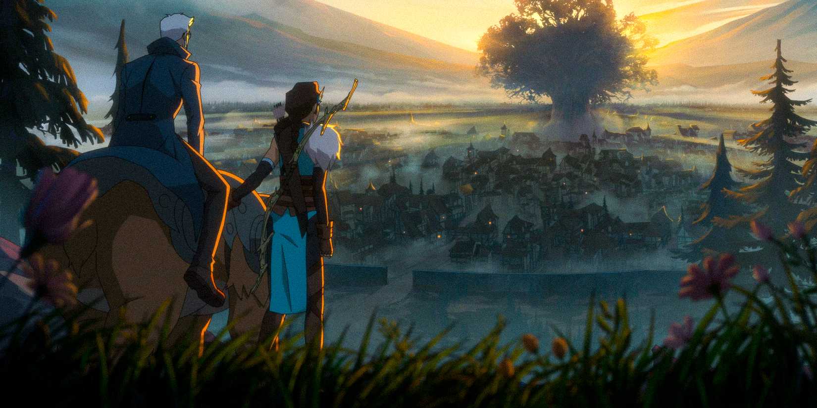 Vex and percival watching the sun tree at the distance in The Legend of Vox Machina - Season 3 Episode 12