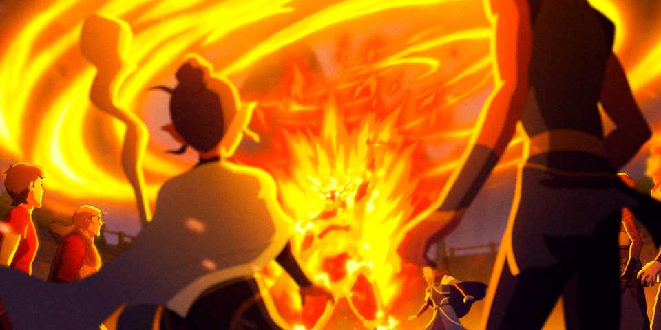 Keyleth tranforming into Fire to talk to the council in The Legend of Vox Machina - Season 3 Episode 10