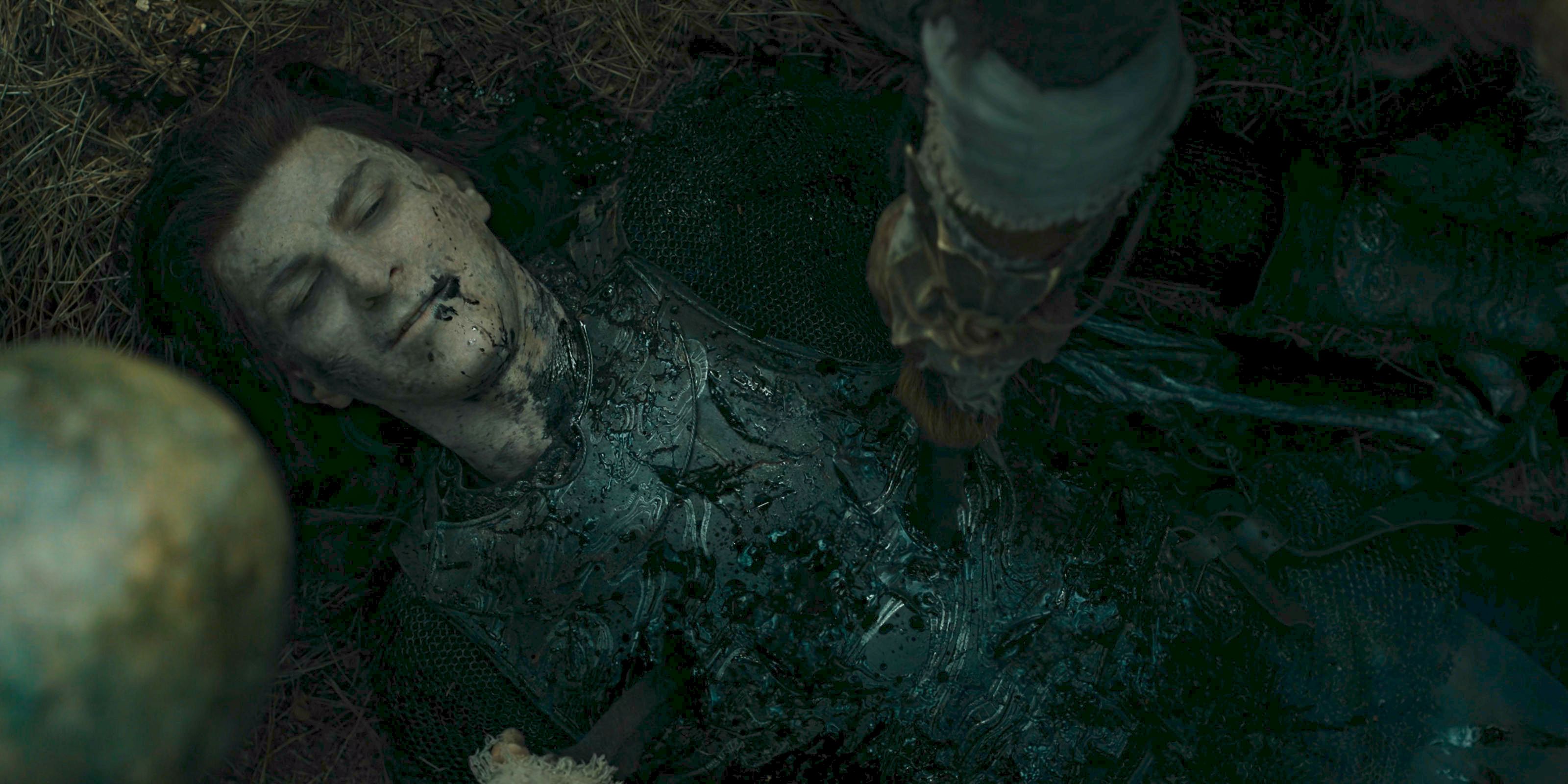 Adar (Sam Hazeldine) dead after being betrayed by his army of Uruks in The Lord of the Rings: The Rings of Power Season 2 Episode 8