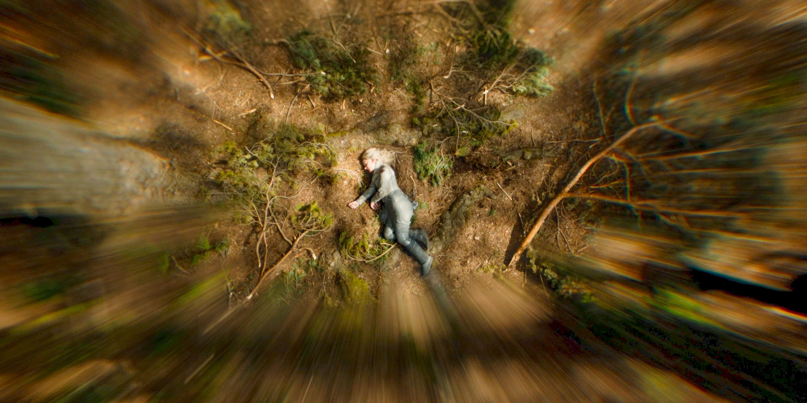 Galadriel (Morfydd Clark) escapes from Sauron by jumping off a cliff in The Lord of the Rings: The Rings of Power Season 2 Episode 8