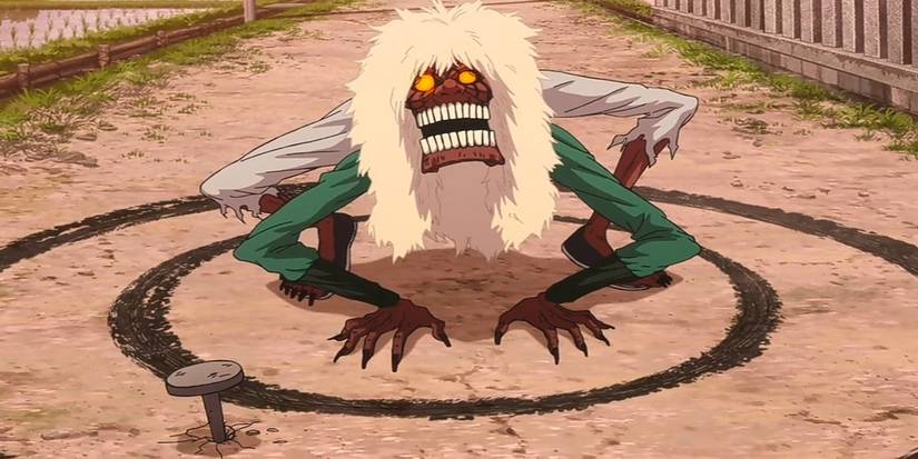 Турбо Грэни, обладающая Окарауном внутри двух круглых барьеров из 3-й серии Dandadan