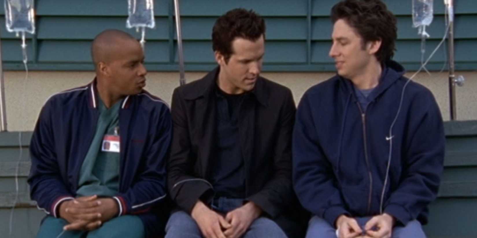 10 Original Scrubs Episodes That Have Aged Poorly 5 Donald Faison as Turk, Zach Braff as JD, and Ryan Reynolds in Scrubs