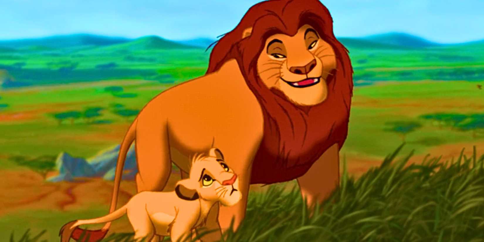 Mufasa smiling down at Simba in The Lion King