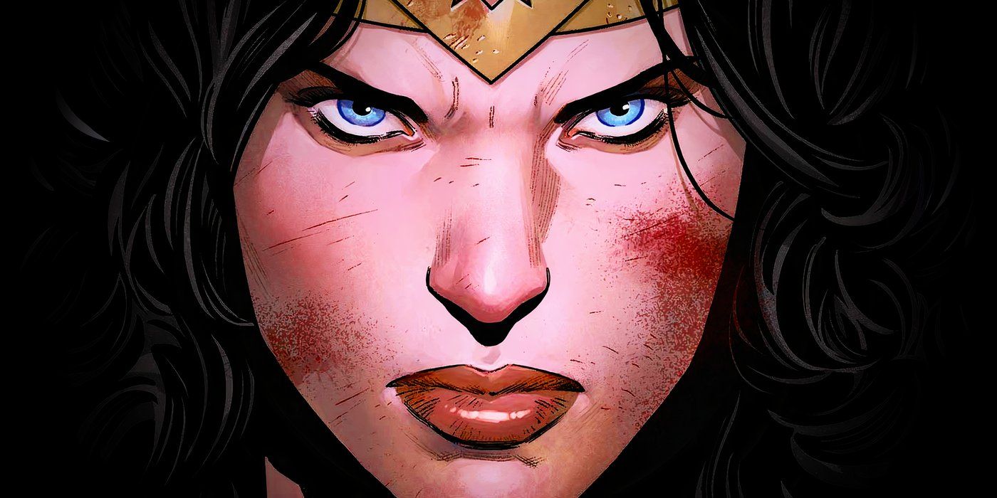 Wonder Woman Face Close Up in Comic Cover Art by Daniel Sampere