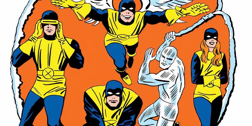  The original 5 X-Men members pose in an orange circle.