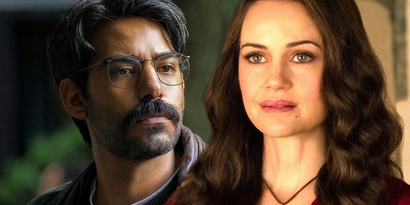 Rahul Kohli in The Haunting of Bly Manor next to Carla Gugino in The Haunting of Hill House