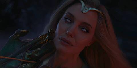 Angelina Jolie's Thena taken over by Mahd Wy'ry while captured by Kro in Eternals (2021)