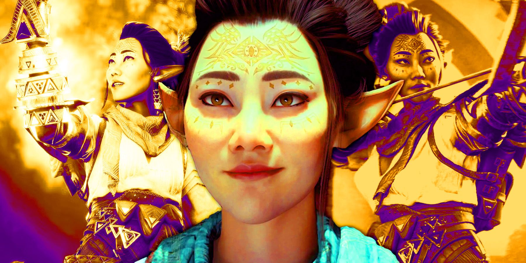 Bellara from Dragon Age The Veilguard next to other images of her.