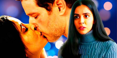 Blended image of Saanvi on her own and Saanvi kissing Ben in  Manifest