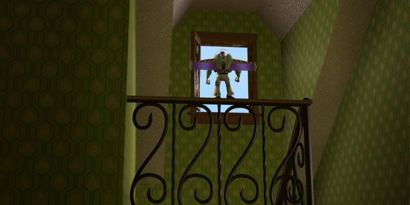 Buzz Lightyear preparing to fly in Toy Story 