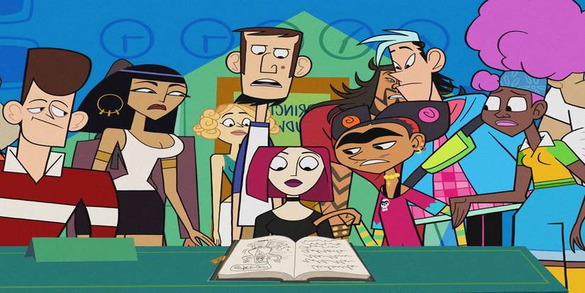 Students at Clone High read/ look over a book