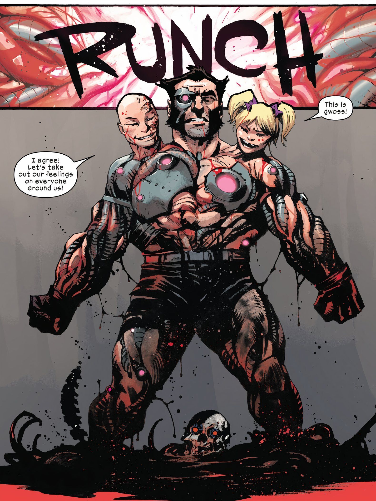 Cyborg Wolverine is dripping flesh and blood.