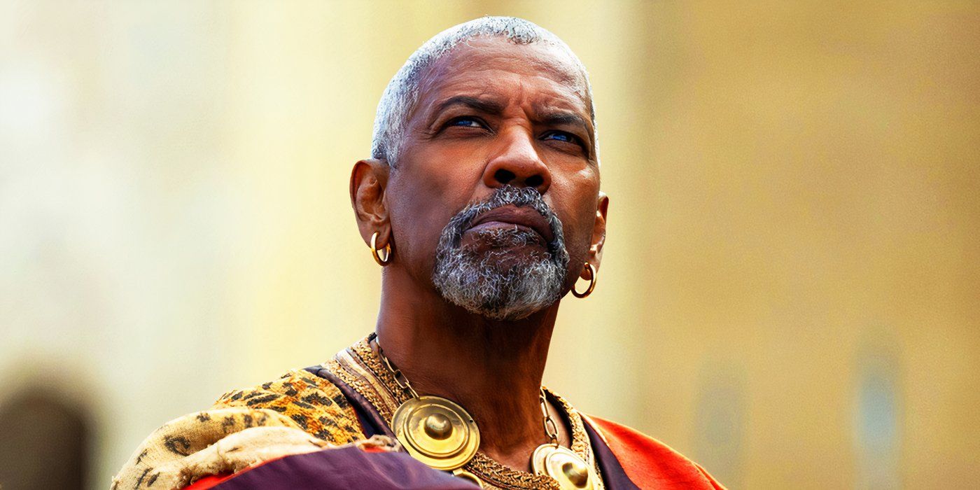 Denzel Washington looking up in Gladiator 2