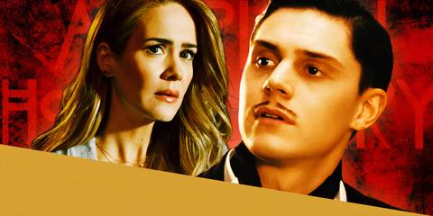 Evan Peters and Sarah Paulson in Front of the American Horror Story Logo