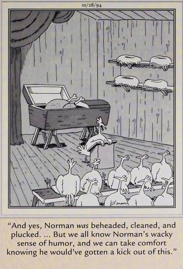 The Far Side chicken funeral comic