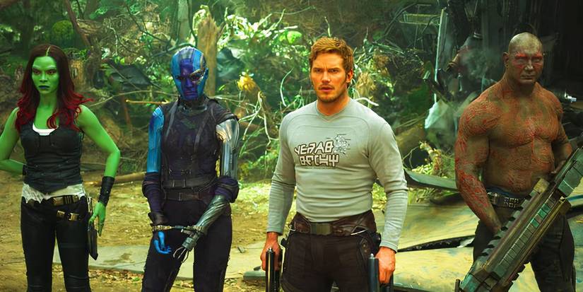 Gamora, Nebula, Star-Lord and Drax in Guardians of the Galaxy Vol. 2