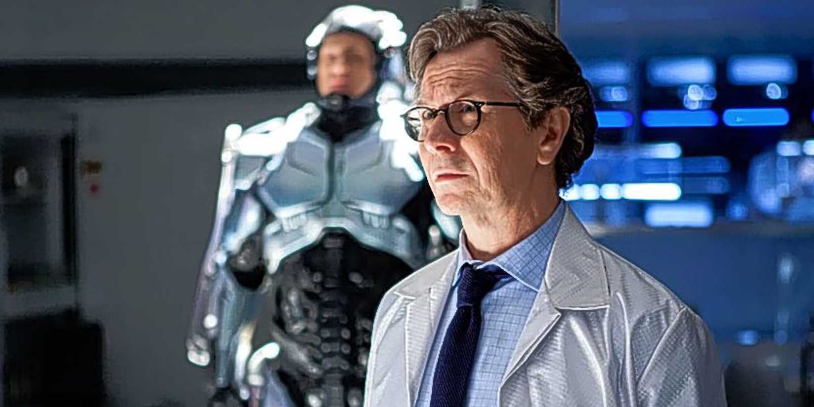 Gary Oldman in a lab coat in RoboCop 2014