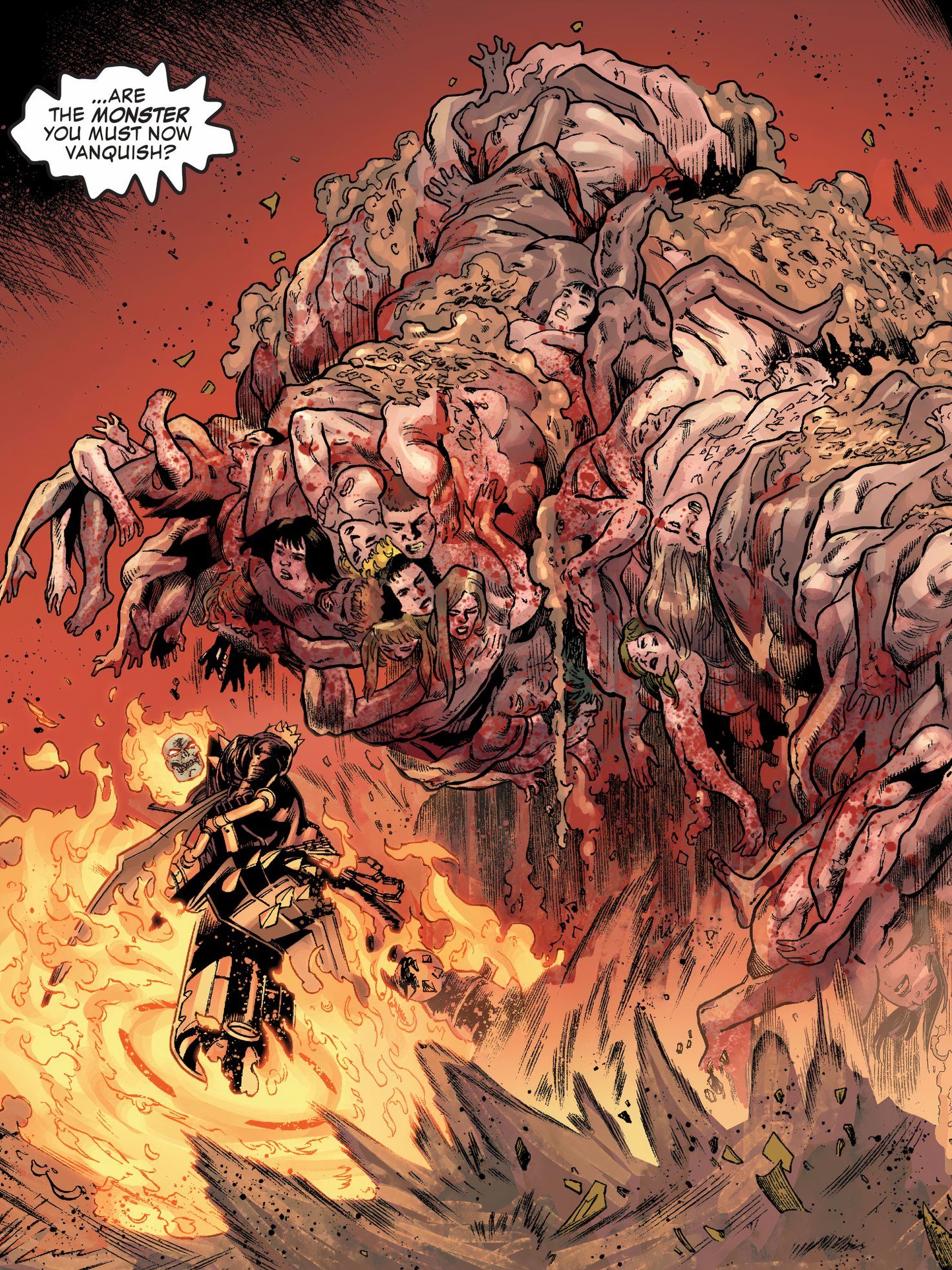Ghost Rider fights a monster made of corpses