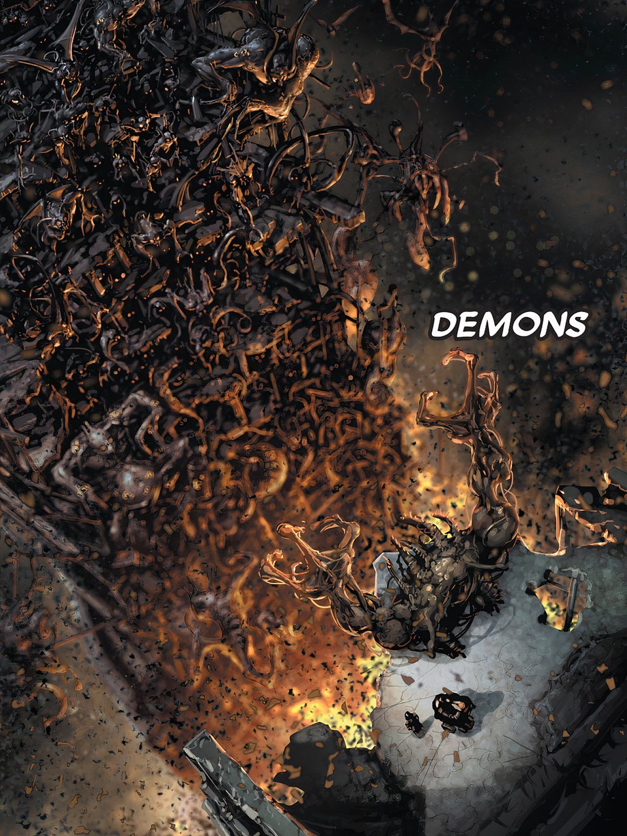 A demon summons a horde of weaker demons.