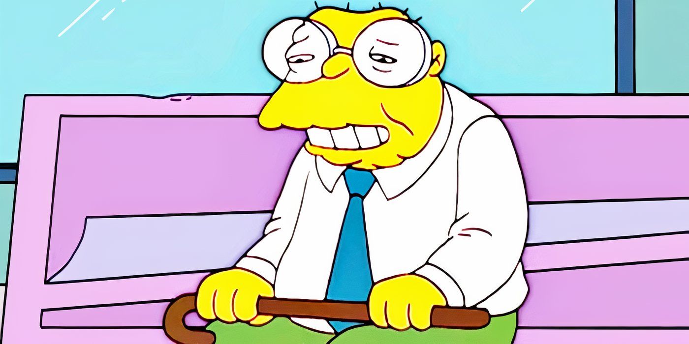 Hans Moleman holding his cane and sitting in the Simpsons Cover