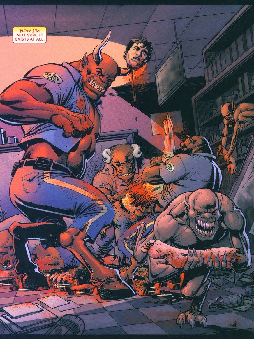 A pack of demons look at Daimon Hellstrom.