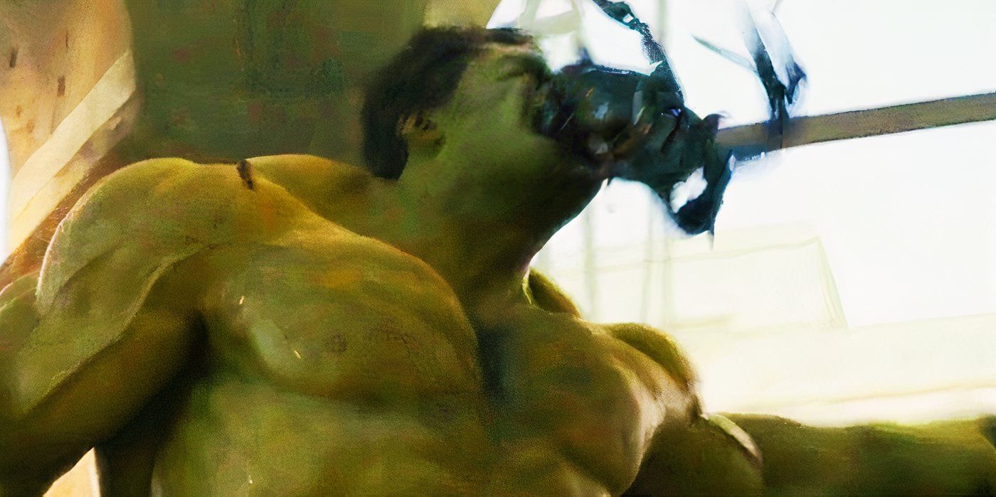 Hulk tearing the head off an Ultron drone in Avengers Age of Ultron