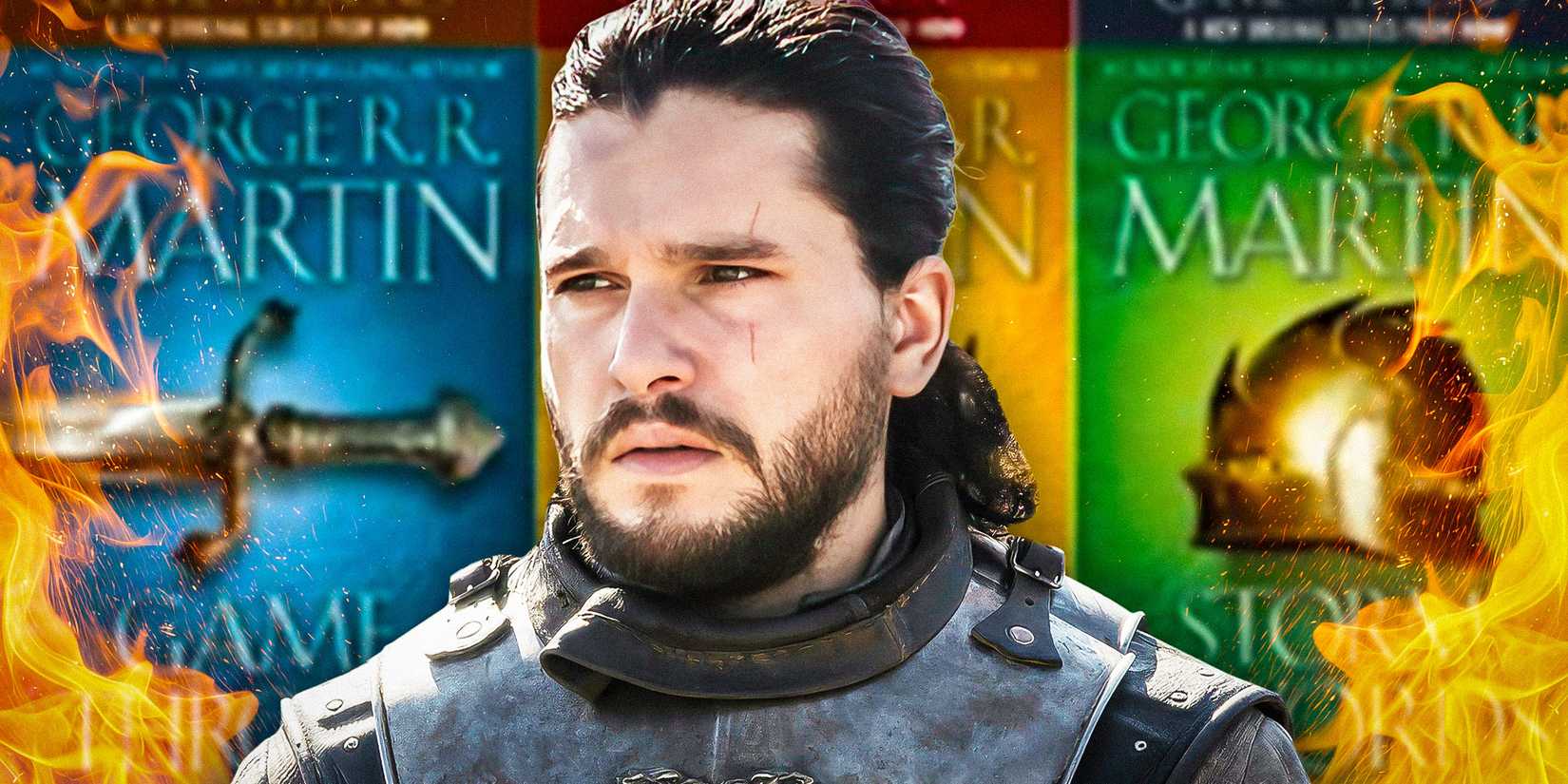 Cena de Game of Thrones e capas dos livros de As Crônicas de Gelo e Fogo.