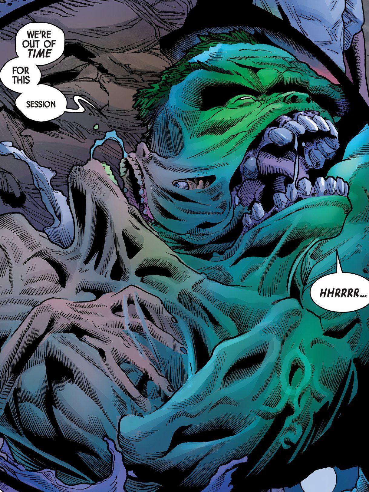 Bruce Banner transforms into the Hulk.