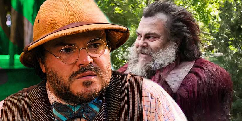 Jack Black in Jumanji next to Jack Black in Dear Santa