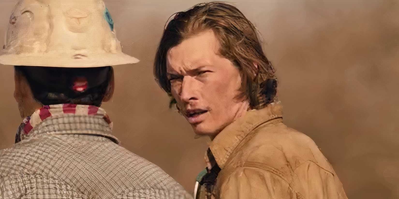 Jacob Lofland as Cooper looking worried in Landman episode 1